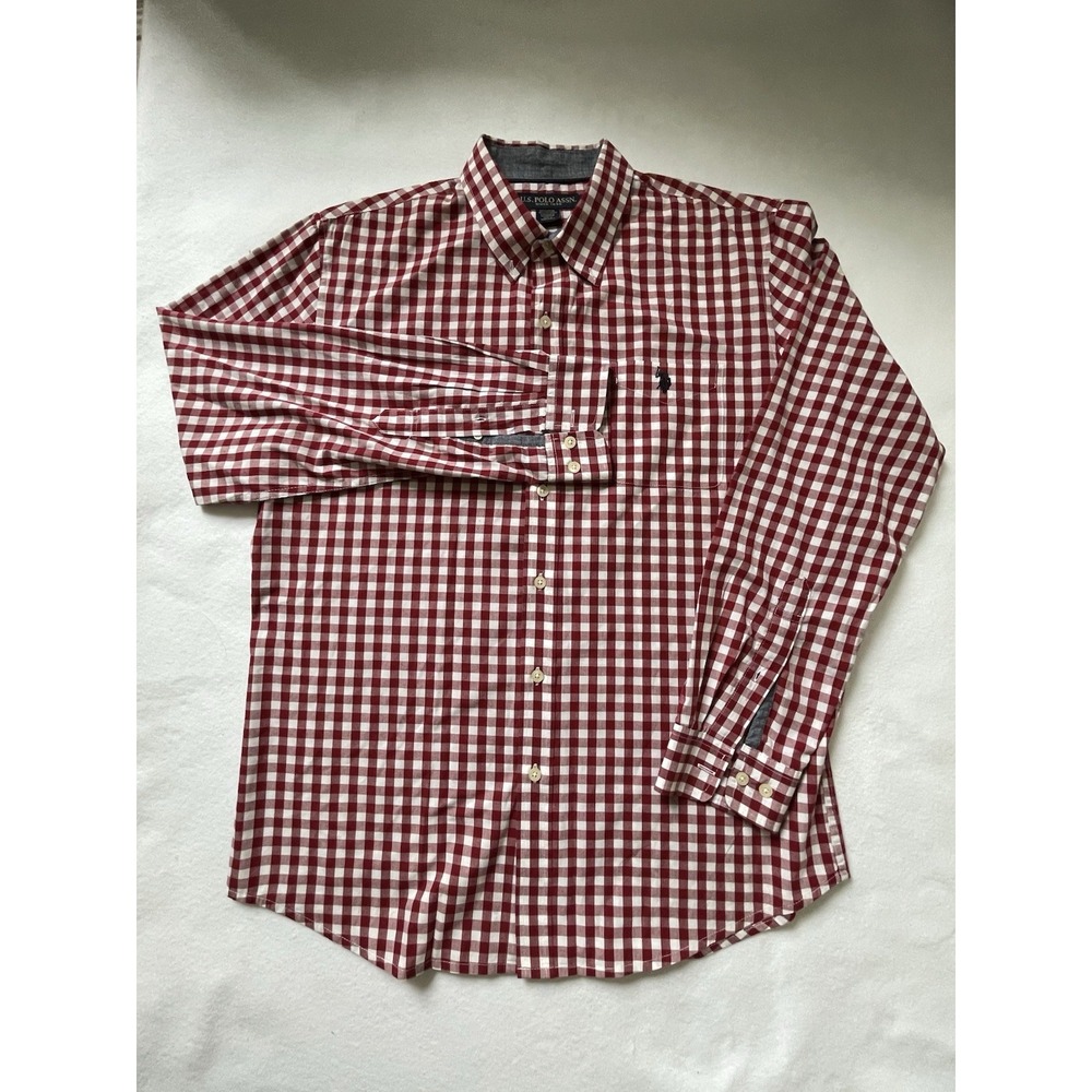 U.S. Polo Assn. Men's Red/Blue Plaid Button Down Long Sleeve Shirt Large